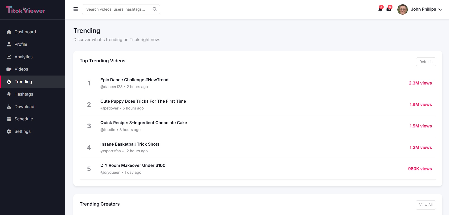 Trending Content Screenshot